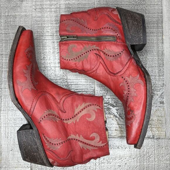 Corral Womens Ankle Cowboy Boots Western Snip Toe Leather Red Size 7.5 - Picture 4 of 9